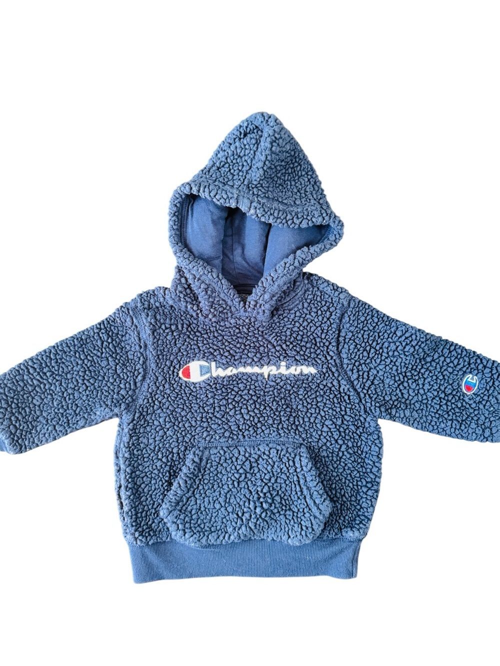 Champion Toddler Blue Sherpa Hoodie Pullover Logo Sweatshirt Size 2T